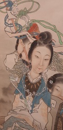 Qian Huian (1833-1911), encre et couleurs sur papier, 19&egrave;me: 'Fugui shoukao, d'apr&egrave;s Wen Anguo'