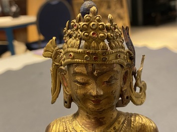 A Sino-Tibetan gilt copper alloy figure of Buddha, 18/19th C.