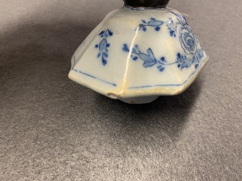 A Dutch Delft blue and white five-piece garniture with floral chinoiserie design, 18th C.