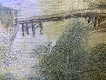 Chinese school, ink and colour on silk, 20th C.: 'Three landscape views'