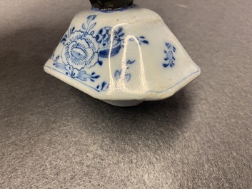 A Dutch Delft blue and white five-piece garniture with floral chinoiserie design, 18th C.