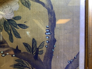 Shen Quan (1682-1762), ink and colour on silk, 18th C.: 'Two  scenes with birds'