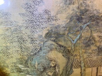 Chinese school, ink and colour on silk, 20th C.: 'Three landscape views'