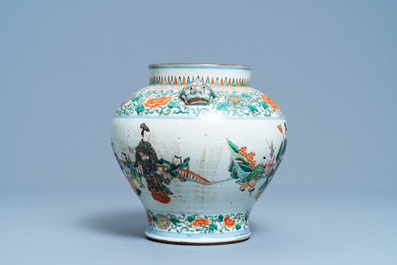 A Chinese famille verte 'playing boys' vase, 19/20th C.