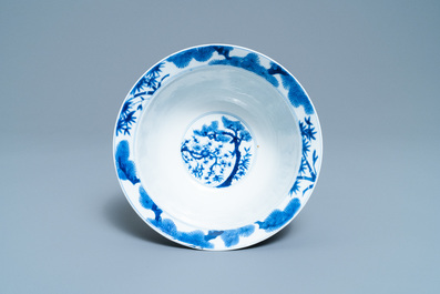 A Chinese blue and white 'Three friends of winter' bowl, Kangxi mark and of the period