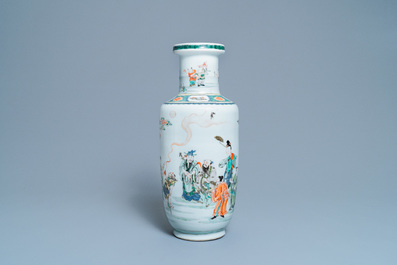 A Chinese famille verte rouleau 'immortals' vase, Kangxi