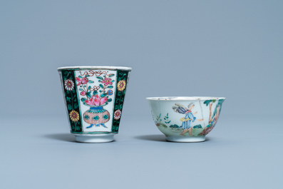 Two Chinese famille rose cups and saucers, Yongzheng/Qianlong