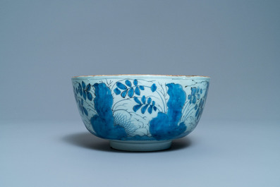 A blue and white English Delftware bowl dated 1684