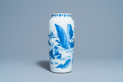 A Chinese blue and white 'Immortals' vase, Transitional period