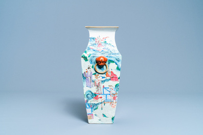 A square Chinese famille rose 'immortals' vase, 19th C.