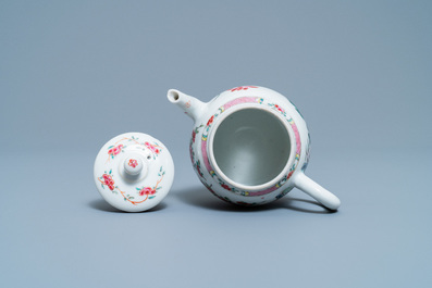 A Chinese famille rose teapot on stand with landscape design, Yongzheng