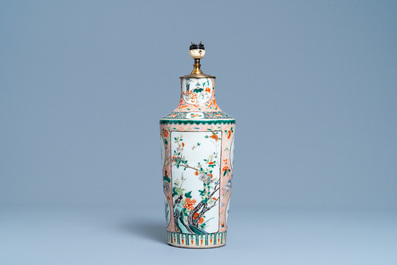 A Chinese lamp-mounted famille verte vase, 19th C.