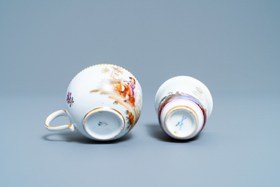 Deux tasses et une soucoupe en porcelaine de Meissen, Allemagne, 18&egrave;me