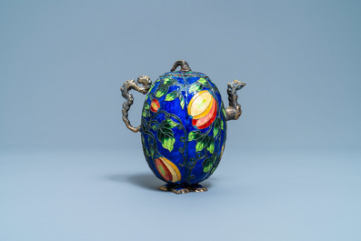 A Chinese enamelled and gilt silver teapot and cover, 19/20th C.