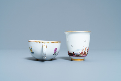 Two Meissen porcelain cups and a saucer, Germany, 18th C.