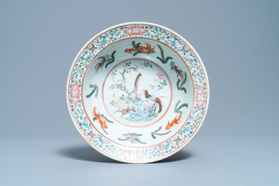 Three Chinese famille rose bowls, 19th C.
