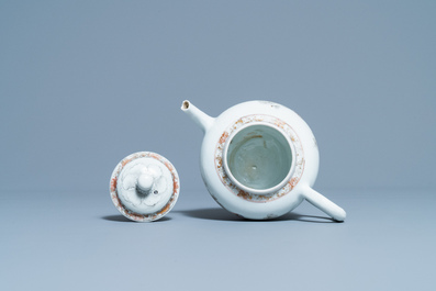 A Chinese grisaille and iron red teapot with fine peacock design, Yongzheng/Qianlong