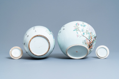 Quatre pots couverts en porcelaine de Chine qianjiang cai et famille rose, 19/20&egrave;me