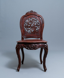 Four wooden chairs with reticulated backs, Macao or Portuguese colonial, 19th C.