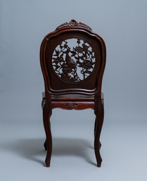 Four wooden chairs with reticulated backs, Macao or Portuguese colonial, 19th C.