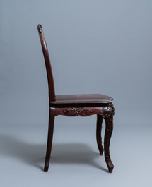 Four wooden chairs with reticulated backs, Macao or Portuguese colonial, 19th C.