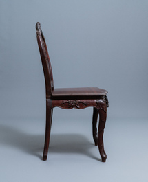 Four wooden chairs with reticulated backs, Macao or Portuguese colonial, 19th C.