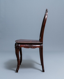 Four wooden chairs with reticulated backs, Macao or Portuguese colonial, 19th C.