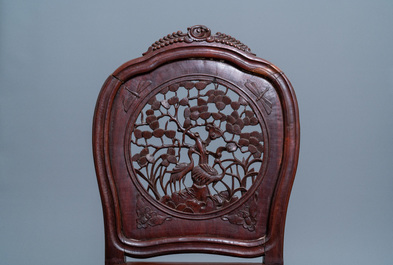 Four wooden chairs with reticulated backs, Macao or Portuguese colonial, 19th C.