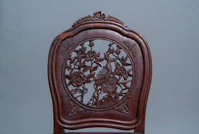 Four wooden chairs with reticulated backs, Macao or Portuguese colonial, 19th C.