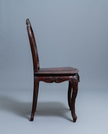 Four wooden chairs with reticulated backs, Macao or Portuguese colonial, 19th C.