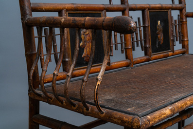 Trois chaises et un fauteuil en bambou de style japonisant, attribu&eacute; &agrave; Da&iuml; Nippon, Paris, fin du 19&egrave;me