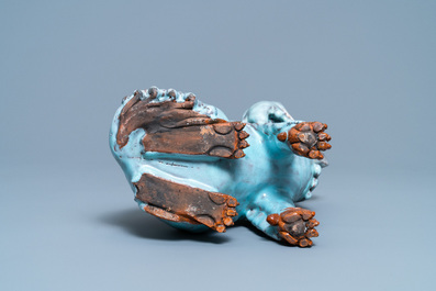 A Chinese robin's egg-glazed Shiwan pottery model of a qilin, 18/19th C.