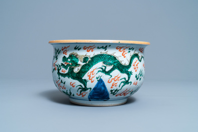 A Chinese wucai 'dragon' censer, Transitional period