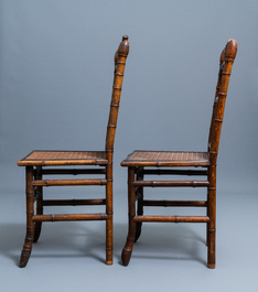 Trois chaises et un fauteuil en bambou de style japonisant, attribu&eacute; &agrave; Da&iuml; Nippon, Paris, fin du 19&egrave;me