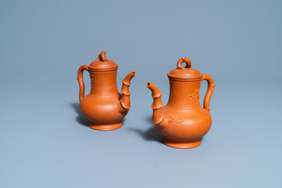 A pair of Chinese Yixing stoneware teapots and covers, Kangxi