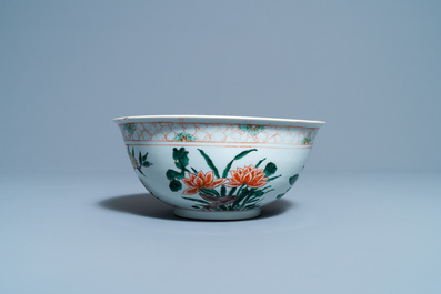 A Chinese famille verte bowl with flowers and fruits, Kangxi