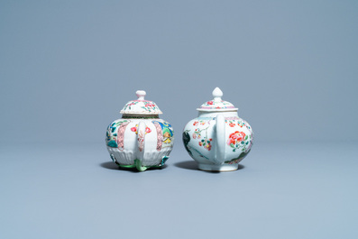 Two Chinese famille rose teapots and covers, Yongzheng/Qianlong