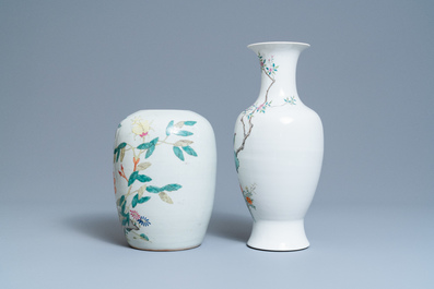 Vijf Chinese qianjiang cai, famille rose en celadon vazen, 19/20e eeuw