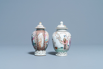 Two Chinese famille rose tea caddies and covers, Yongzheng/Qianlong