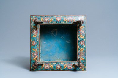 A large Chinese cloisonn&eacute; censer with jade, coral and turquoise inlay, 19th C.