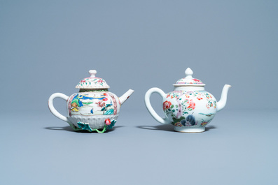 Deux th&eacute;i&egrave;res couvertes en porcelaine de Chine famille rose, Yongzheng/Qianlong