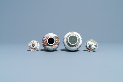 Two Chinese famille rose tea caddies and covers, Yongzheng/Qianlong