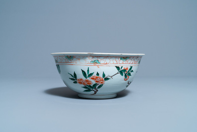 A Chinese famille verte bowl with flowers and fruits, Kangxi