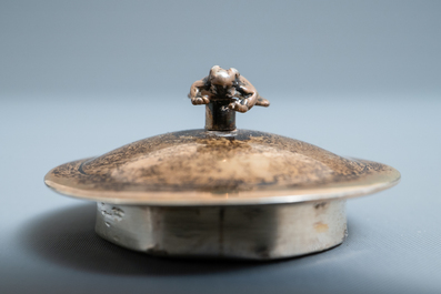 A Chinese silver-mounted blue and white 'frog' kendi, Wanli