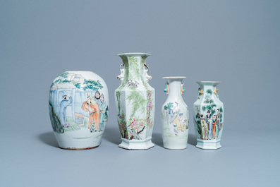 Quatre vases en porcelaine de Chine qianjiang cai, 19/20&egrave;me