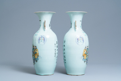 A pair of Chinese famille rose 'court scene' vases, 19/20th C.