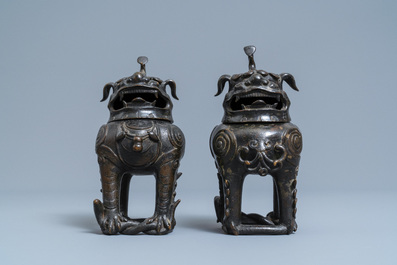 A pair of Chinese gilt-lacquered bronze Chinese 'luduan' censers, Ming