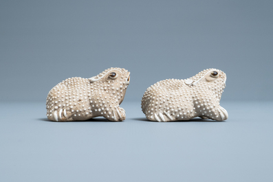 A pair of Chinese biscuit models of frogs or toads, Kangxi