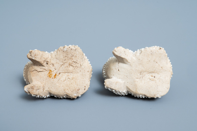 A pair of Chinese biscuit models of frogs or toads, Kangxi