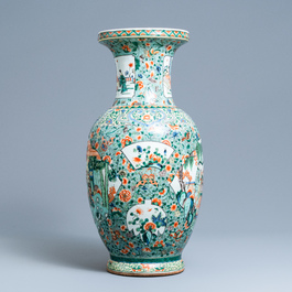 A tall Chinese famille verte vase, 19/20th C.